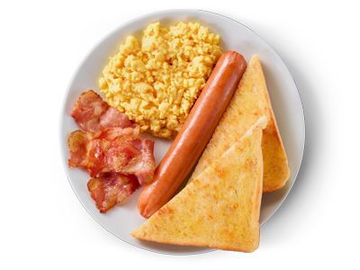 Frankfurter, smoked beef and egg breakfast