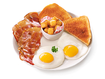 Hashbrown breakfast with macon and egg