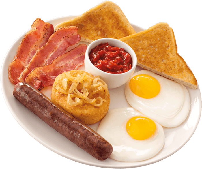 Lekker Breakfast with bacon and egg on a plate