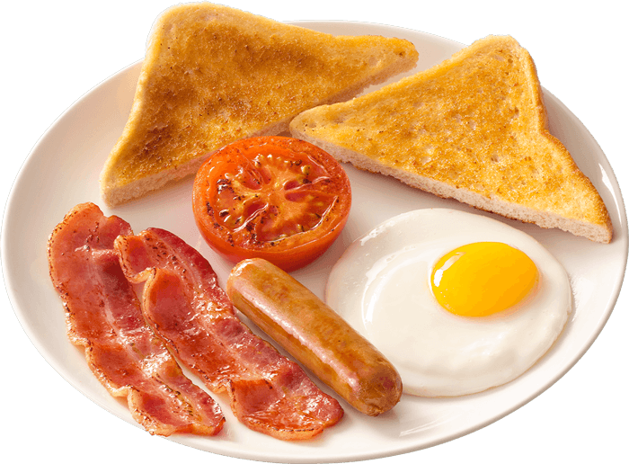 Mzansi Brekkie with bacon and egg on a plate