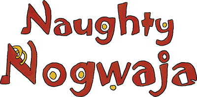 The words 'Naughty Nogwaja' written in brown and yellow against a white background.