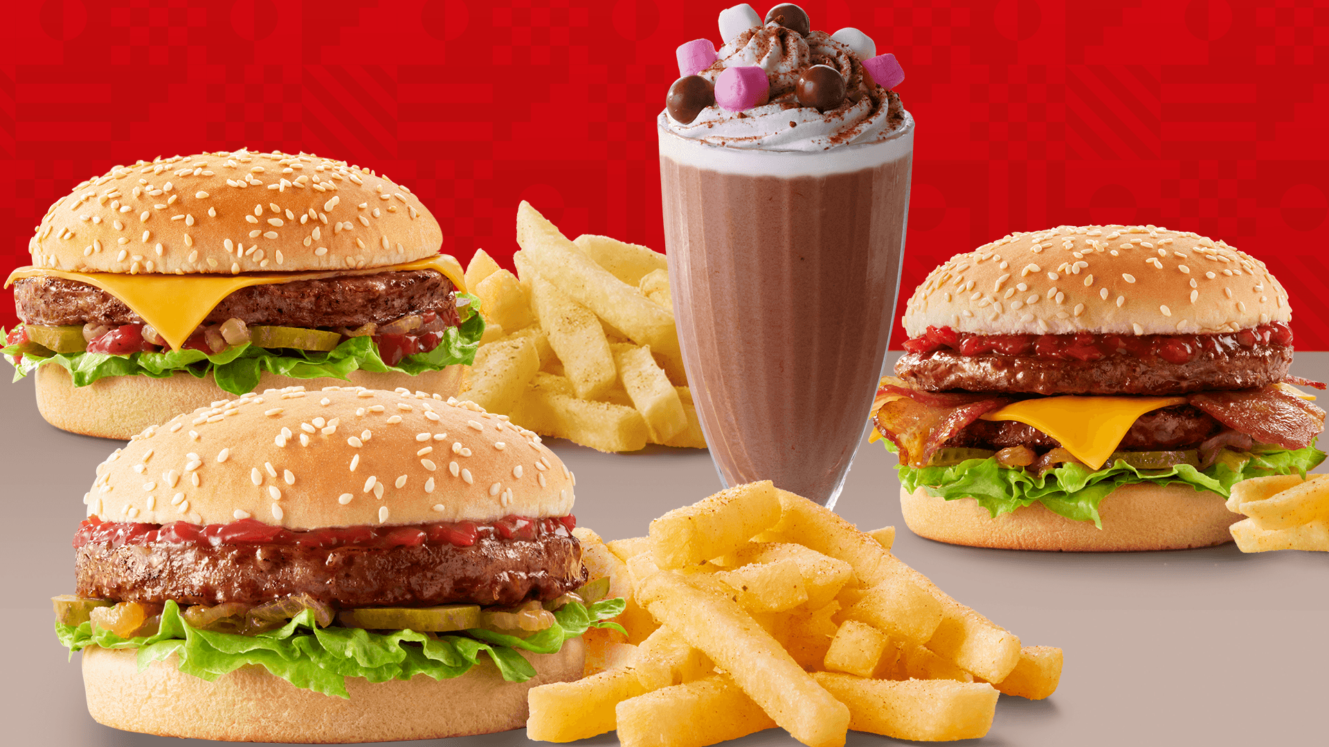 Burgers & milkshake with chips