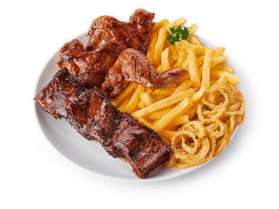 Ribs & Chicken Wings with chips